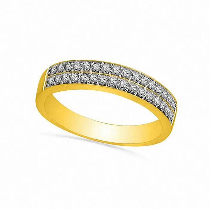 025 CT TW Natural Diamond Double Row Wedding Band in Solid 10K Yellow Gold Goldia Rings