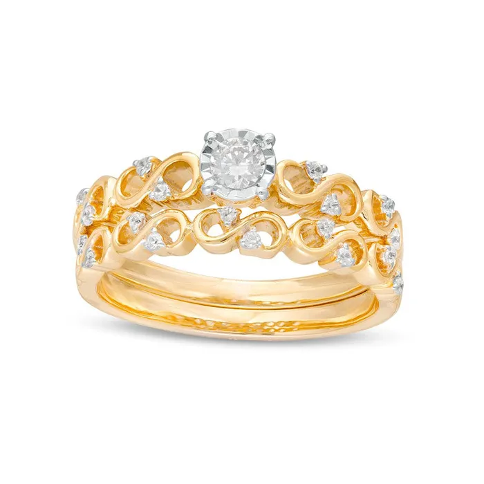 025 CT TW Natural Diamond Infinity Bridal Engagement Ring Set in Solid 10K Yellow Gold Goldia Rings