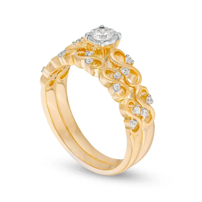 025 CT TW Natural Diamond Infinity Bridal Engagement Ring Set in Solid 10K Yellow Gold Goldia Rings