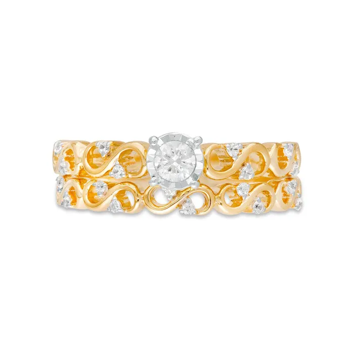 025 CT TW Natural Diamond Infinity Bridal Engagement Ring Set in Solid 10K Yellow Gold Goldia Rings