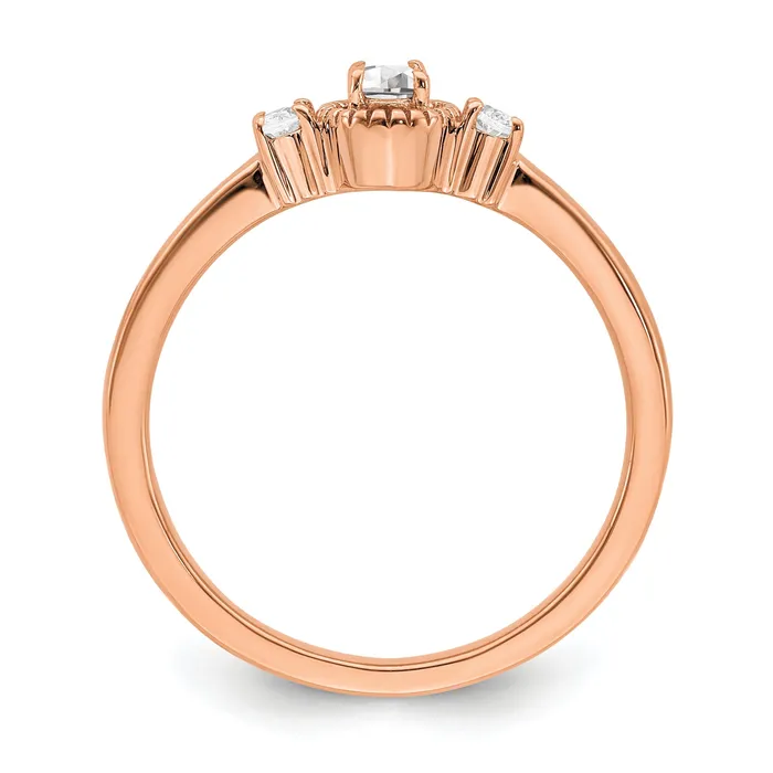 025ct CZ Solid Real 14k Rose Polish Beaded Edges 3 stone Oval Complete Dia Ring Goldia Rings