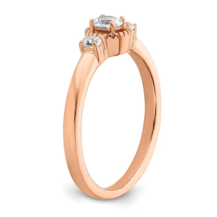 025ct CZ Solid Real 14k Rose Polish Beaded Edges 3 stone Oval Complete Dia Ring Goldia Rings