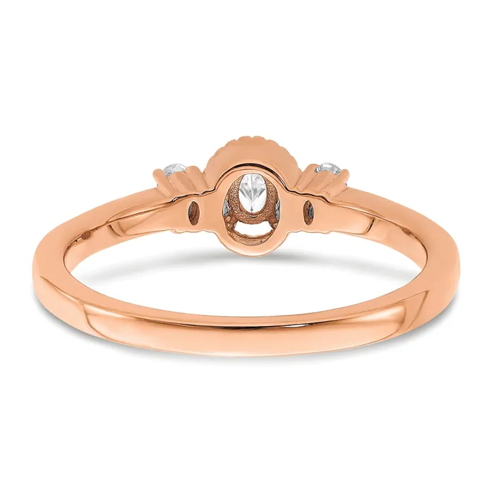 025ct CZ Solid Real 14k Rose Polish Beaded Edges 3 stone Oval Complete Dia Ring Goldia Rings
