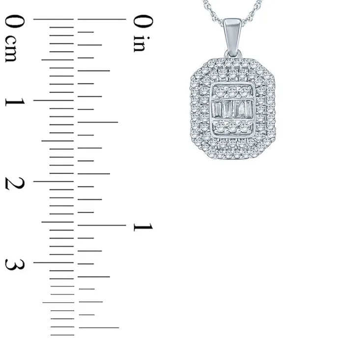 033 CT TW Composite Baguette and Round Natural Diamond Octagon Frame Pendant in 10K White Gold Goldia Necklaces 033 CT TW Composite Baguette and Round Natural Diamond Octagon Frame Pendant in 10K White Gold Goldia Necklaces