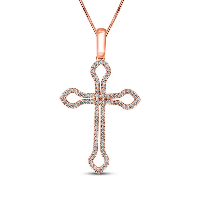 033 CT TW Natural Diamond Flared Cross Outline Pendant in 10K Rose Gold Goldia Necklaces 033 CT TW Natural Diamond Flared Cross Outline Pendant in 10K Rose Gold Goldia Necklaces