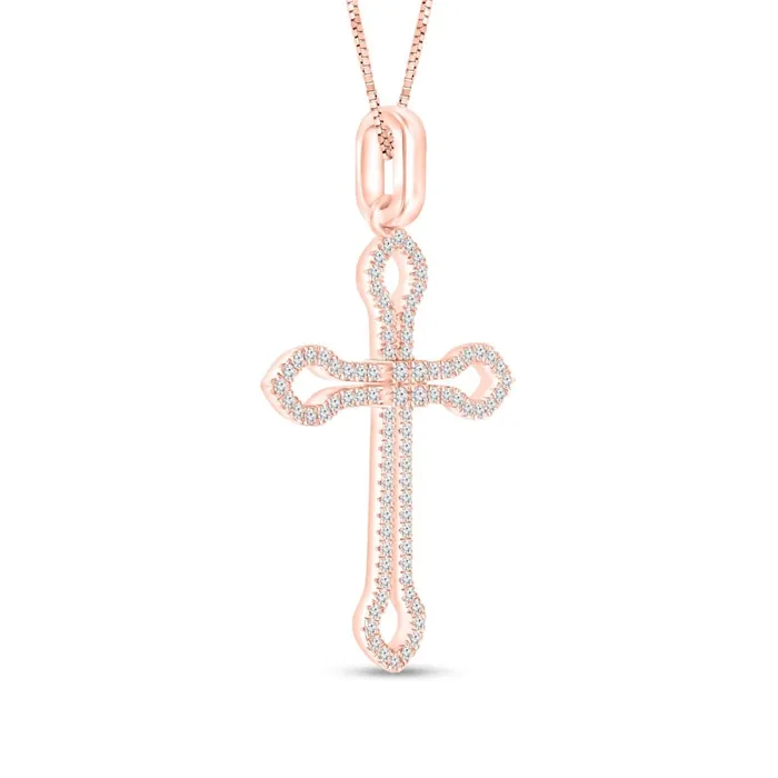 033 CT TW Natural Diamond Flared Cross Outline Pendant in 10K Rose Gold Goldia Necklaces 033 CT TW Natural Diamond Flared Cross Outline Pendant in 10K Rose Gold Goldia Necklaces