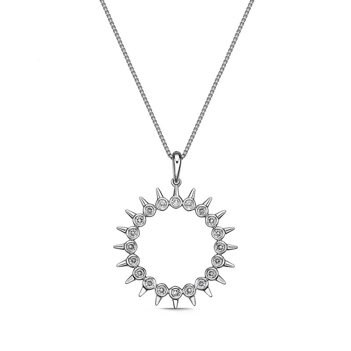 033 CT TW Natural Diamond Spikes Open Circle Pendant in 10K White Gold Goldia Necklaces