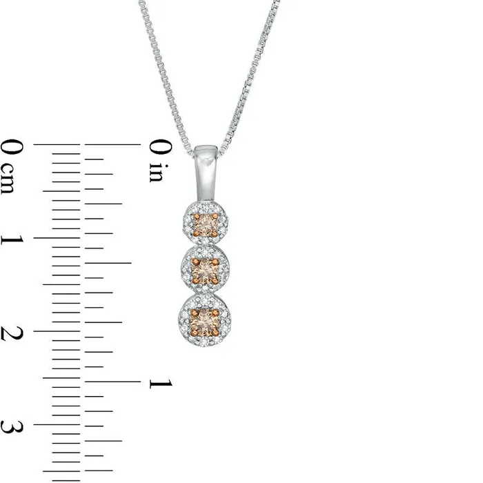038 CT TW Champagne and White Natural Diamond ThreeStone Frame Pendant in Sterling Silver Goldia Necklaces 038 CT TW Champagne and White Natural Diamond ThreeStone Frame Pendant in Sterling Silver Goldia Necklaces