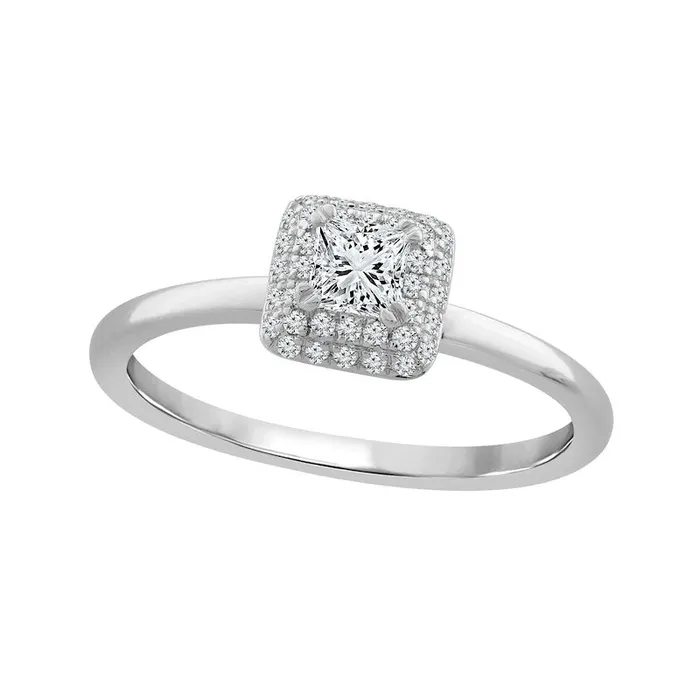 038 CT TW PrincessCut Natural Diamond Double Cushion Frame Engagement Ring in Solid 14K White Gold Goldia Rings