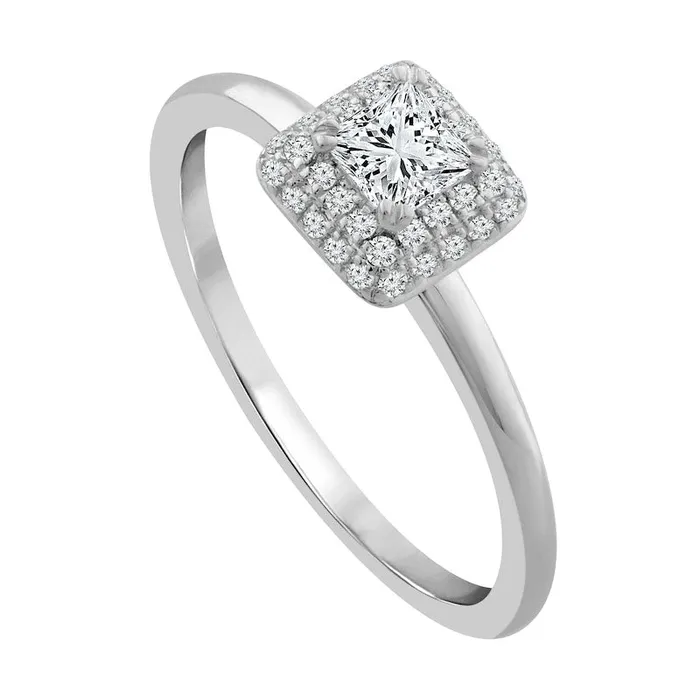 038 CT TW PrincessCut Natural Diamond Double Cushion Frame Engagement Ring in Solid 14K White Gold Goldia Rings