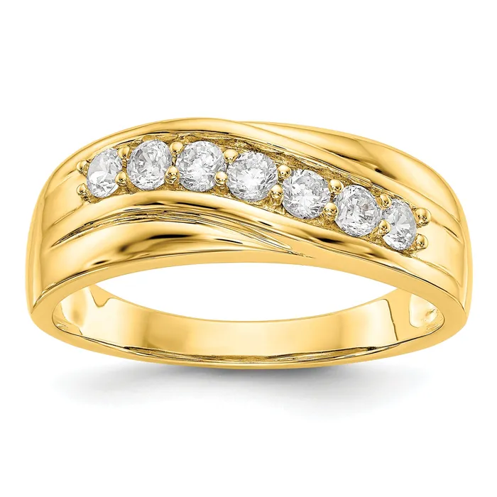 049ct CZ Solid Real 14K Yellow Gold Mens Wedding Band Ring Goldia Rings