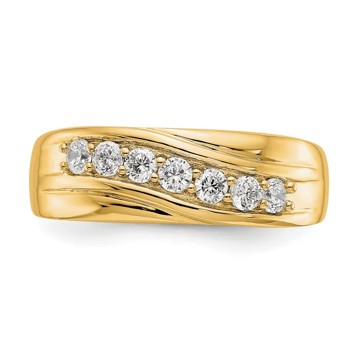 049ct CZ Solid Real 14K Yellow Gold Mens Wedding Band Ring Goldia Rings
