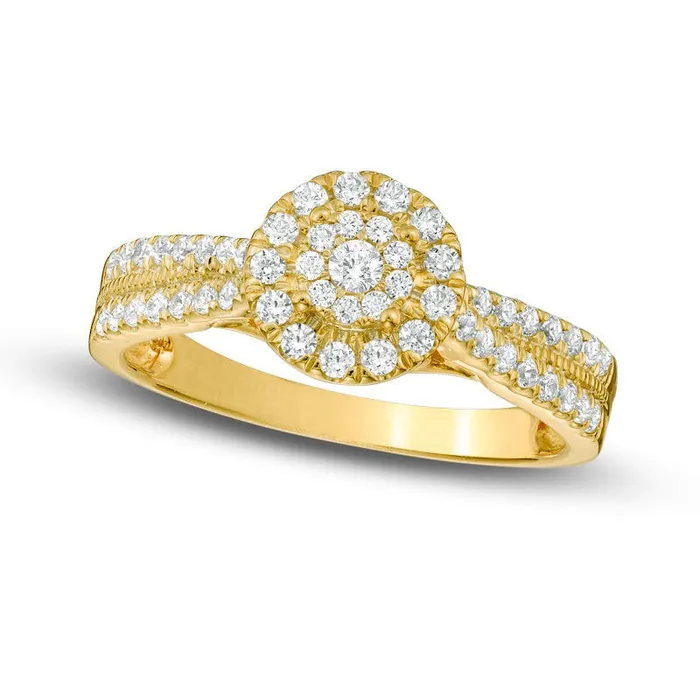 050 CT TW Composite Natural Diamond Frame Engagement Ring in Solid 10K Yellow Gold Goldia Rings