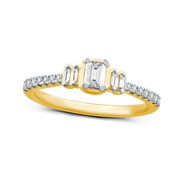 050 CT TW EmeraldCut Natural Diamond Collar Engagement Ring in Solid 14K Gold Goldia Rings