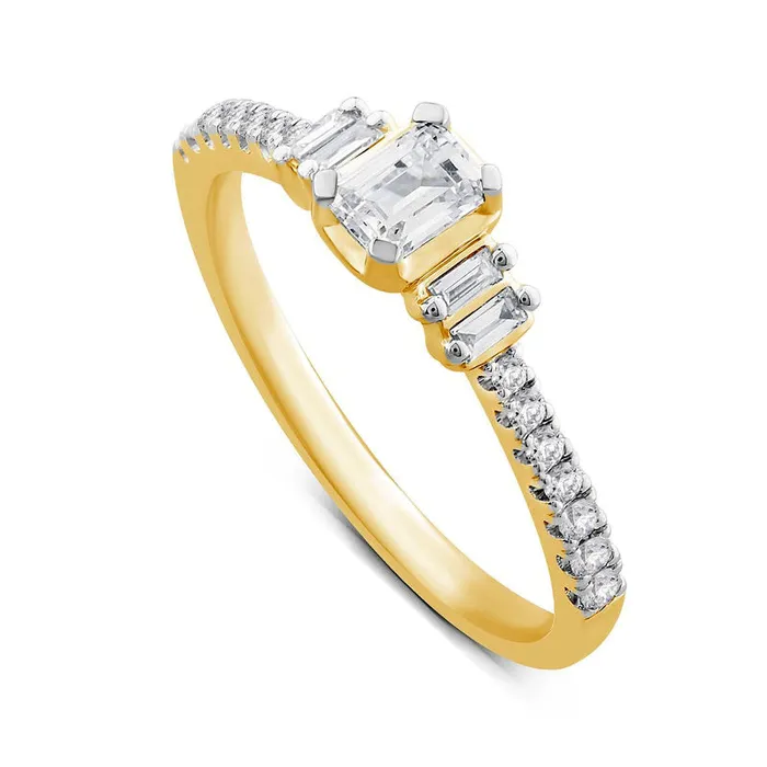 050 CT TW EmeraldCut Natural Diamond Collar Engagement Ring in Solid 14K Gold Goldia Rings 050 CT TW EmeraldCut Natural Diamond Collar Engagement Ring in Solid 14K Gold Goldia Rings