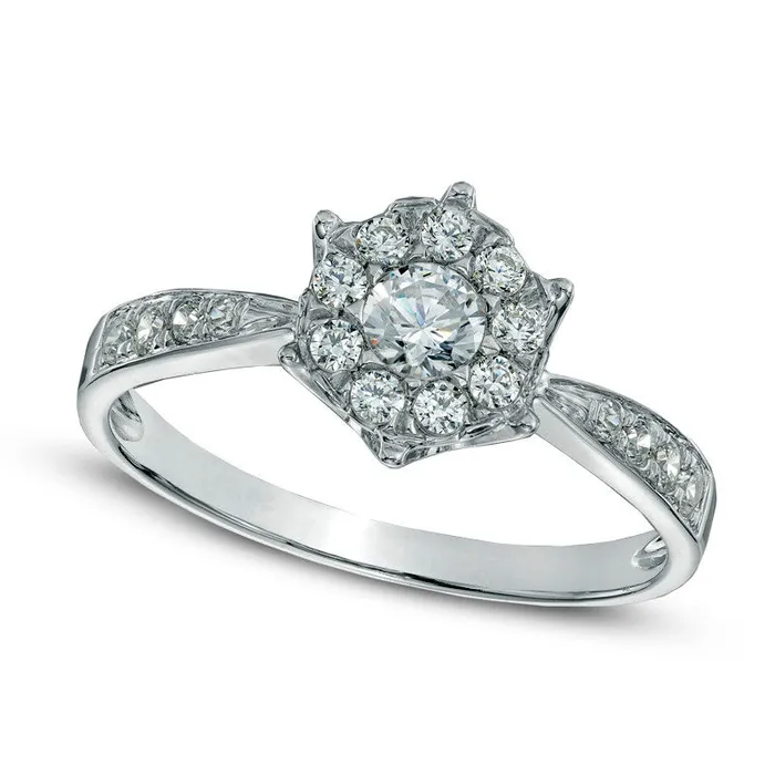 050 CT TW Natural Diamond Cluster Ring in Solid 10K White Gold Goldia Rings