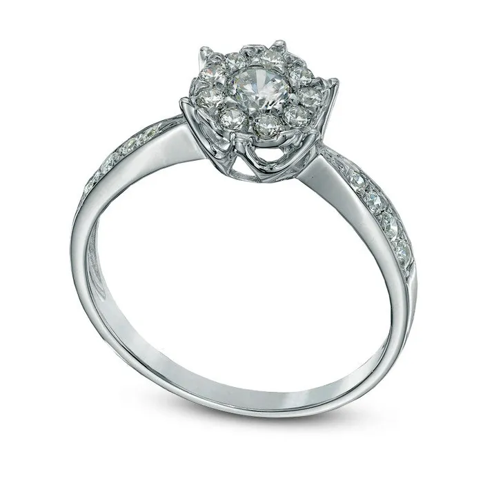 050 CT TW Natural Diamond Cluster Ring in Solid 10K White Gold Goldia Rings