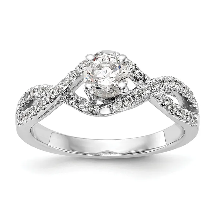 050ct CZ Solid Real 14k White Gold Round ByPass Engagement Ring Goldia Rings