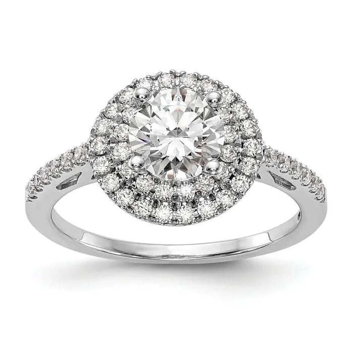 050ct CZ Solid Real 14K White Gold Round Double Halo Engagement Ring Goldia Rings