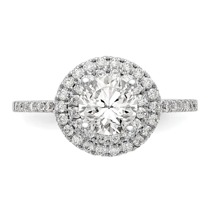 050ct CZ Solid Real 14K White Gold Round Double Halo Engagement Ring Goldia Rings