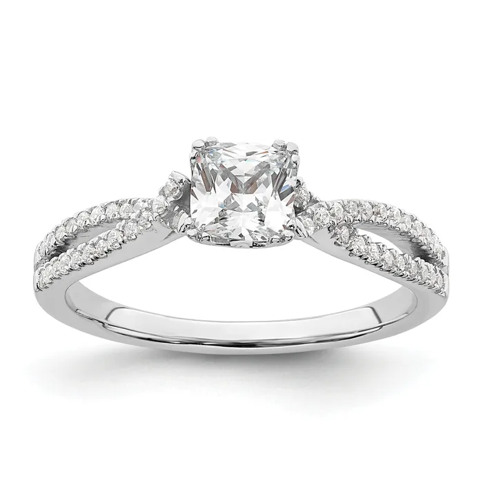 050ct CZ Solid Real 14k White Polish Criss Cross 12ct Cushion Eng Dia Ring Goldia Rings