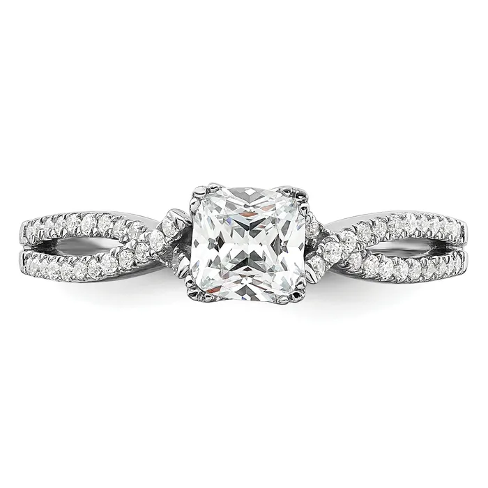 050ct CZ Solid Real 14k White Polish Criss Cross 12ct Cushion Eng Dia Ring Goldia Rings