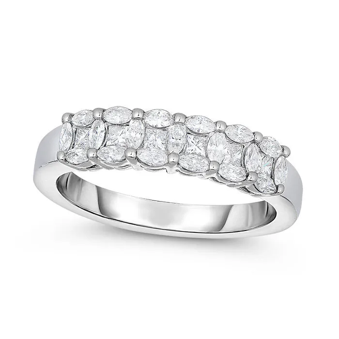 063 CT TW Marquise and PrincessCut Composite Natural Diamond Six Stone Anniversary Band in Solid 14K White Gold Goldia Rings