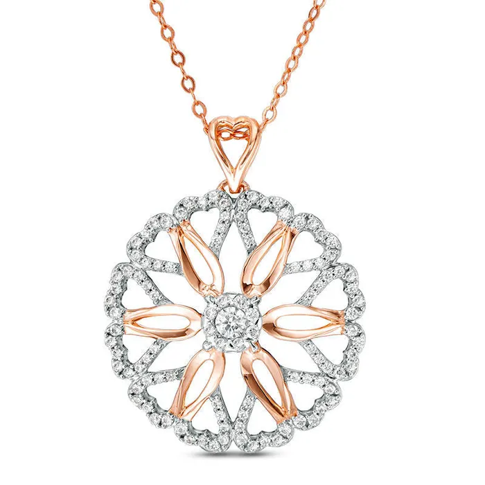 063 CT TW Natural Diamond Heart Flower Pendant in 10K Rose Gold Goldia Necklaces 063 CT TW Natural Diamond Heart Flower Pendant in 10K Rose Gold Goldia Necklaces