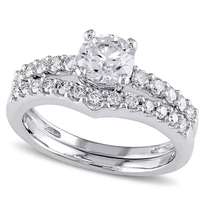 088 CT TW Natural Diamond Bridal Engagement Ring Set in Solid 14K White Gold Goldia Rings