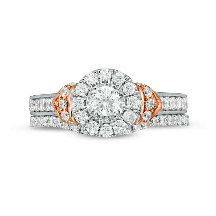 088 CT TW Natural Diamond Frame Bridal Engagement Ring Set in Solid 10K TwoTone Gold Goldia Rings