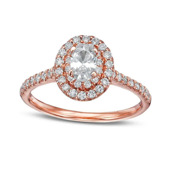 088 CT TW Oval Natural Diamond Double Frame Engagement Ring in Solid 10K Rose Gold Goldia Rings