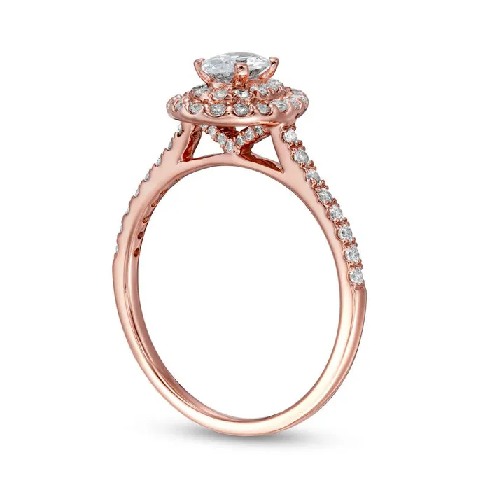 088 CT TW Oval Natural Diamond Double Frame Engagement Ring in Solid 10K Rose Gold Goldia Rings