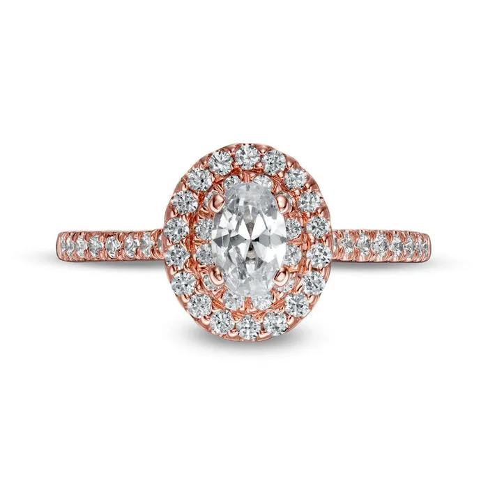 088 CT TW Oval Natural Diamond Double Frame Engagement Ring in Solid 10K Rose Gold Goldia Rings