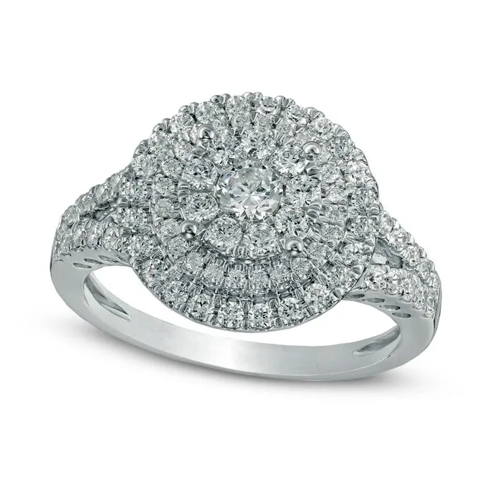 10 CT TW Composite Natural Diamond Double Frame Engagement Ring in Solid 10K White Gold Goldia Rings