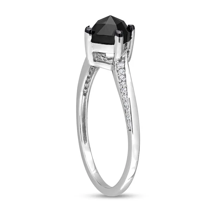 10 CT TW CushionCut Black Enhanced and White Natural Diamond Tilted Bypass Engagement Ring in Solid 10K White Gold Goldia Rings