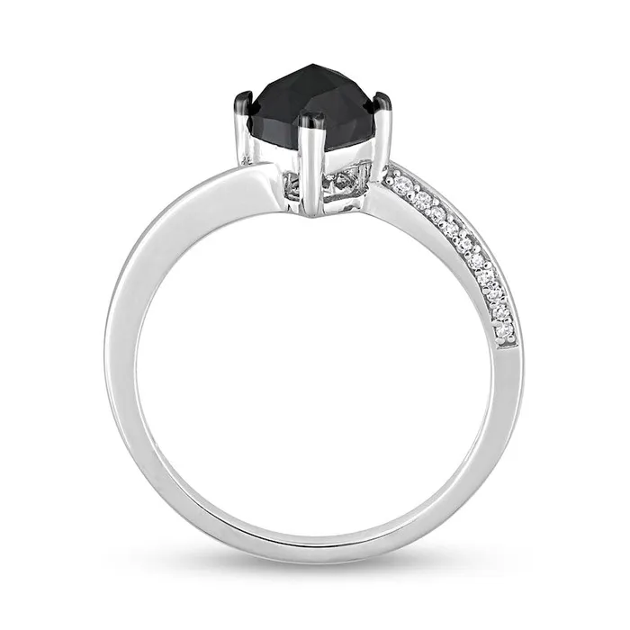 10 CT TW CushionCut Black Enhanced and White Natural Diamond Tilted Bypass Engagement Ring in Solid 10K White Gold Goldia Rings