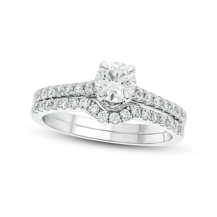 10 CT TW Natural Diamond Bridal Engagement Ring Set in Solid 14K White Gold II2 Goldia Rings