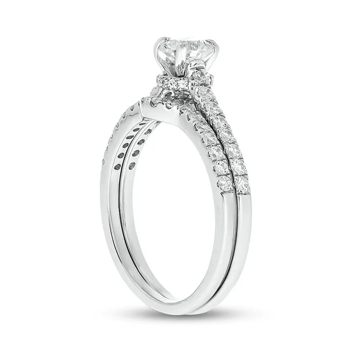 10 CT TW Natural Diamond Bridal Engagement Ring Set in Solid 14K White Gold II2 Goldia Rings