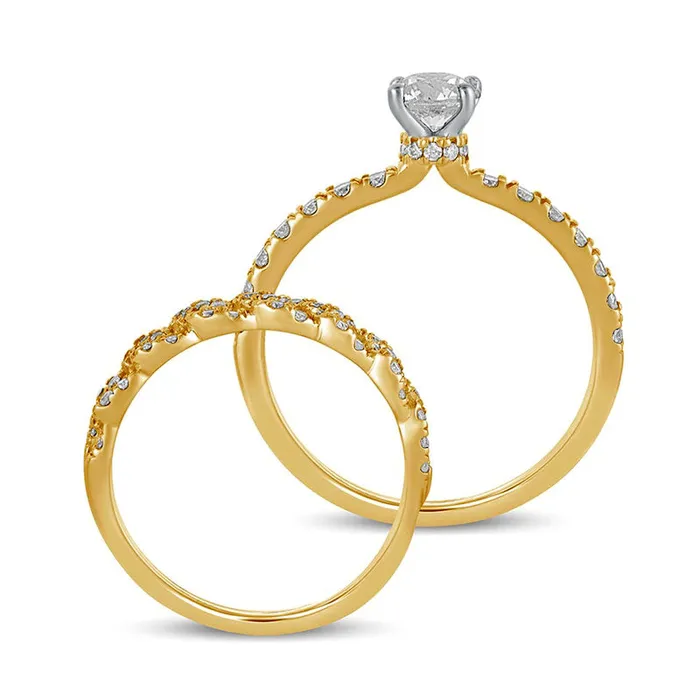 10 CT TW Natural Diamond Cuban Curb Chain Link Bridal Engagement Ring Set in Solid 10K Yellow Gold Goldia Rings