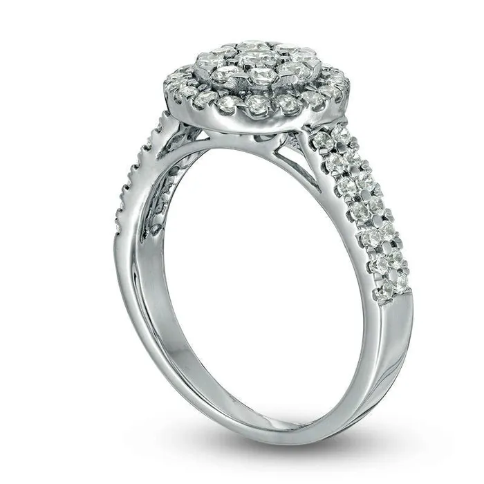 10 CT TW Natural Diamond Double Frame Ring in Solid 10K White Gold Goldia Rings