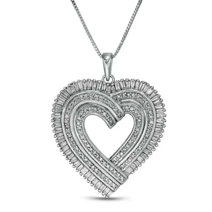 125 CT TW Natural Diamond Layered Ribbon Heart Pendant in Sterling Silver Goldia Necklaces 125 CT TW Natural Diamond Layered Ribbon Heart Pendant in Sterling Silver Goldia Necklaces