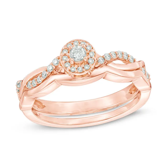 14 CT TW Diamond Frame Twist Bridal Engagement Ring Set in 14K Rose Gold Goldiacom Rings