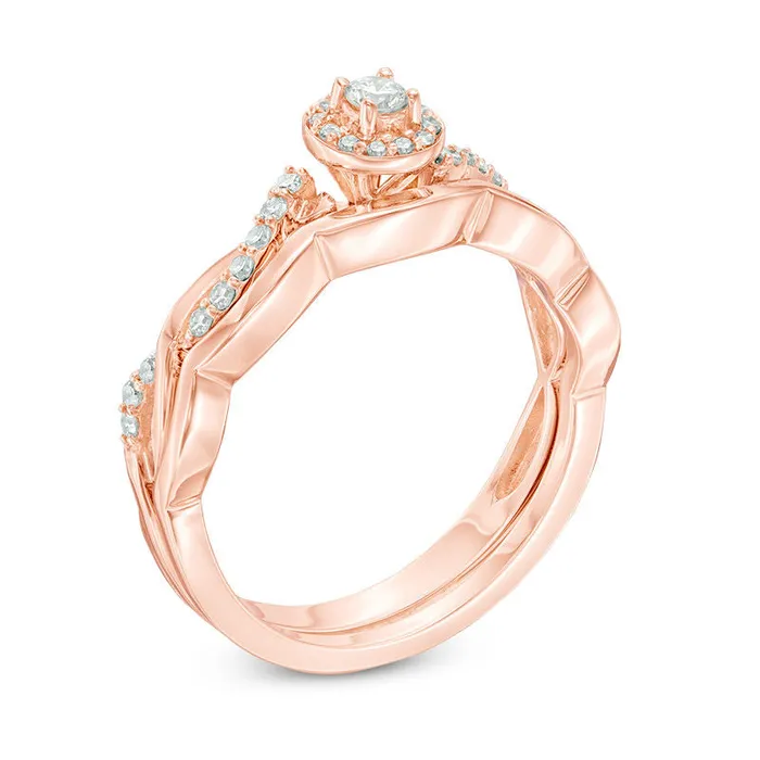 14 CT TW Diamond Frame Twist Bridal Engagement Ring Set in 14K Rose Gold Goldiacom Rings