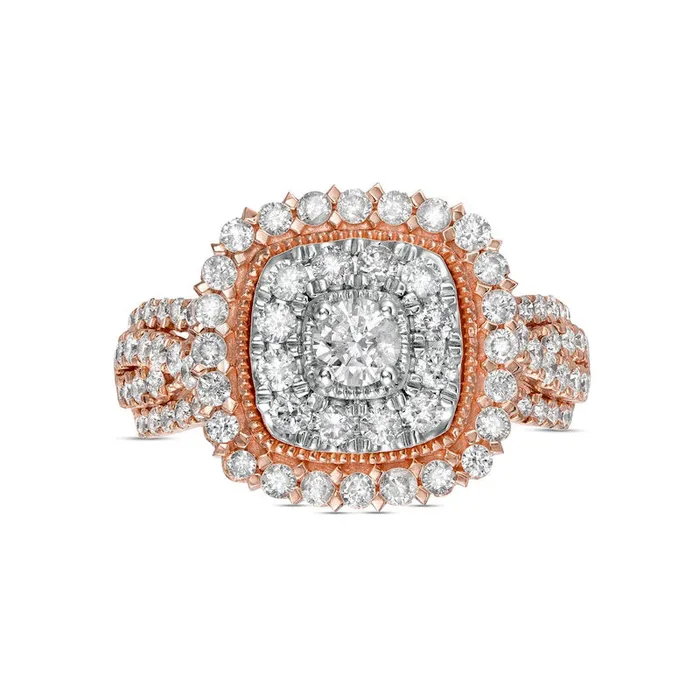 15 CT TW Natural Diamond Double CushionShaped Frame Twist Shank Engagement Ring in Solid 10K Rose Gold Goldia Rings