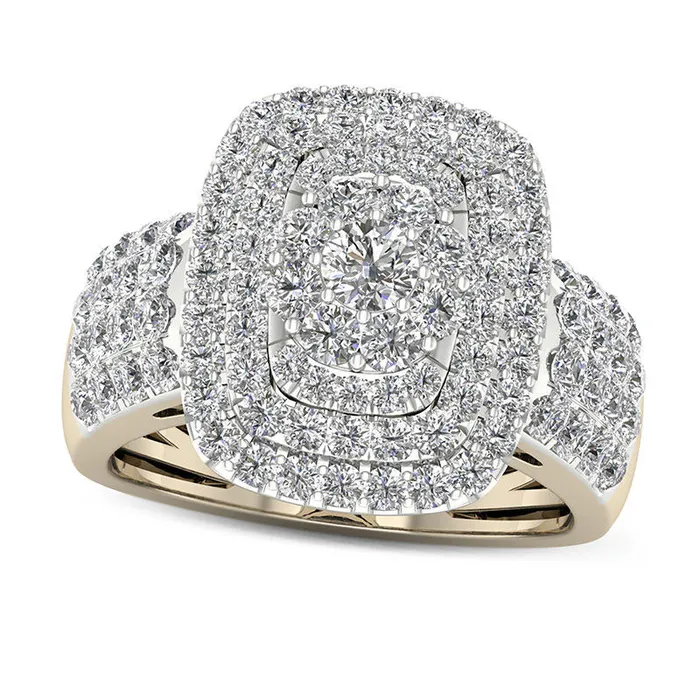 15 CT TW Natural Diamond Rectangle Frame MultiRow Ring in Solid 10K Yellow Gold Goldia Rings