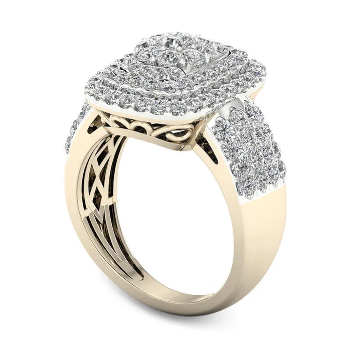 15 CT TW Natural Diamond Rectangle Frame MultiRow Ring in Solid 10K Yellow Gold Goldia Rings