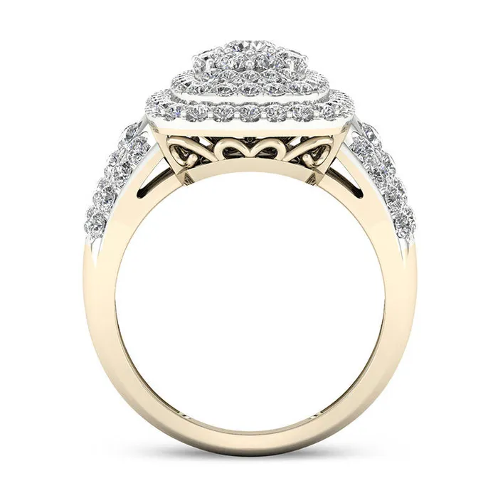 15 CT TW Natural Diamond Rectangle Frame MultiRow Ring in Solid 10K Yellow Gold Goldia Rings