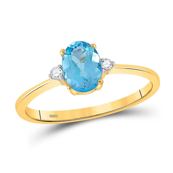 10k Yellow Gold Oval Created Blue Topaz Solitaire Diamond Ring 1 Cttw gndatlanta Rings