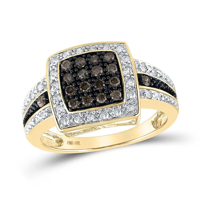 10k Yellow Gold Round Brown Diamond Cluster Ring 12 Cttw gndatlanta Rings