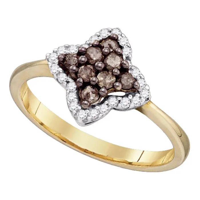 10k Yellow Gold Round Brown Diamond Cluster Ring 13 Cttw gndatlanta Rings